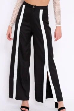 Rebellious Fashion Black High Waist White Strip Trousers - Berdie