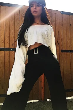 Rebellious Fashion Black High Waist Wide Leg Trousers with Buckle - Monico