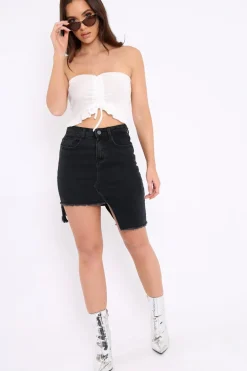 Rebellious Fashion Black Hi Lo Frayed Hem Skirt - Caggie