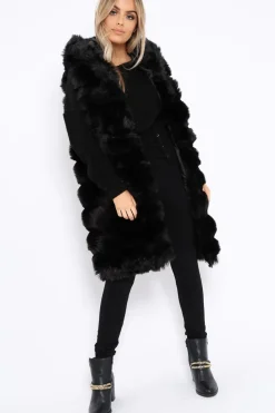Rebellious Fashion Black Hooded Faux Fur Gilet - Jadie