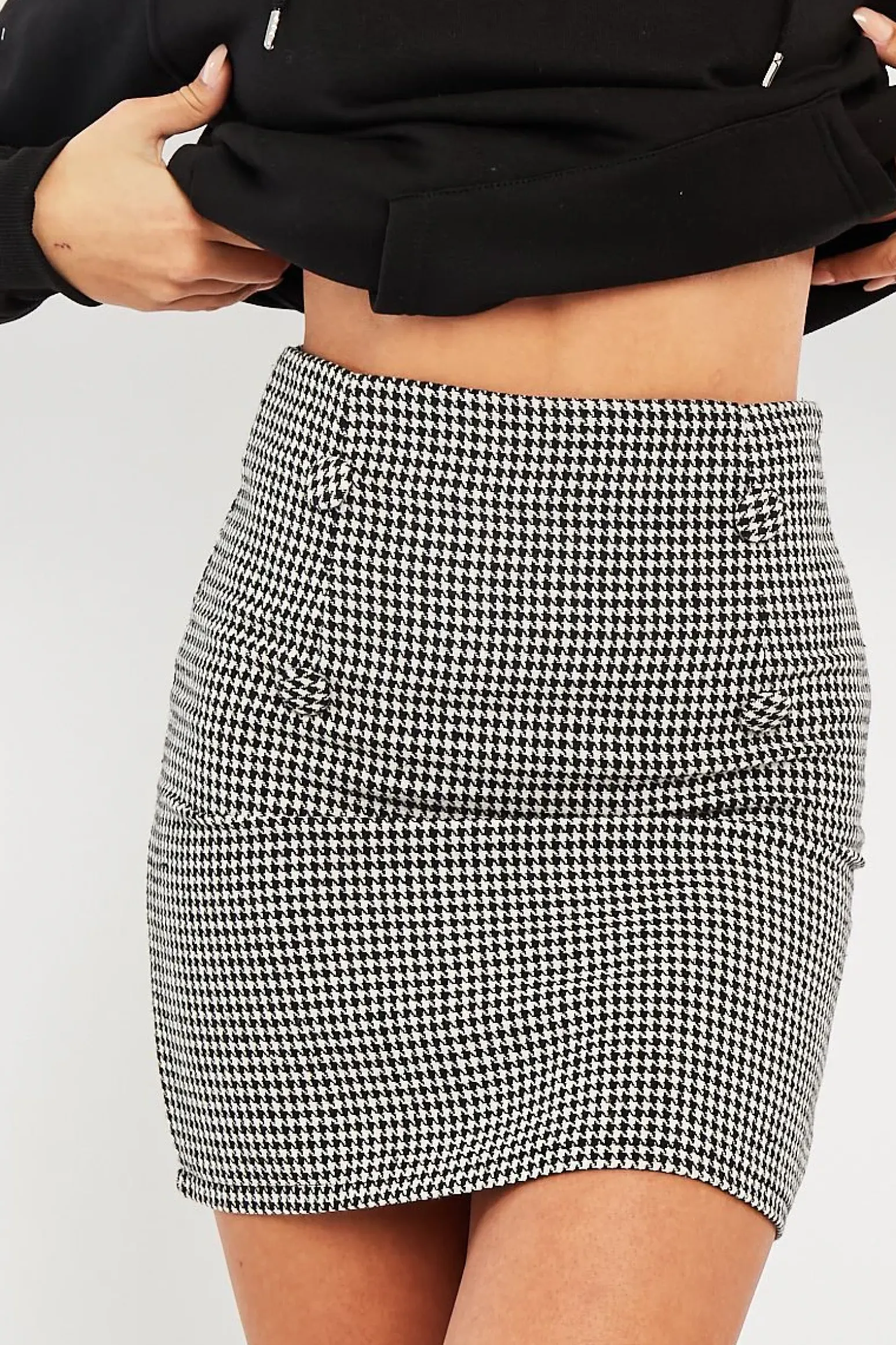 Rebellious Fashion Black Houndstooth Button Mini Skirt - Ruthie
