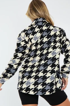Rebellious Fashion Black Houndstooth Pocket Front Shacket - Reem