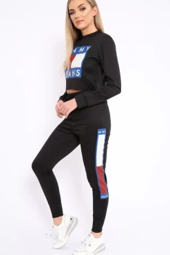 Rebellious Fashion Black In My Jeans Cropped Top Loungewear Set - Yarely