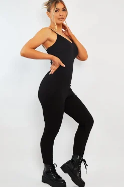 Rebellious Fashion Black Jersey Scoop Neck Jumpsuit - Kadia
