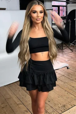 Rebellious Fashion Black Jersey Side Lace Up Mini Skirt - Cleo