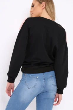 Rebellious Fashion Black Jumper with Fur and Pearl Front - Annita