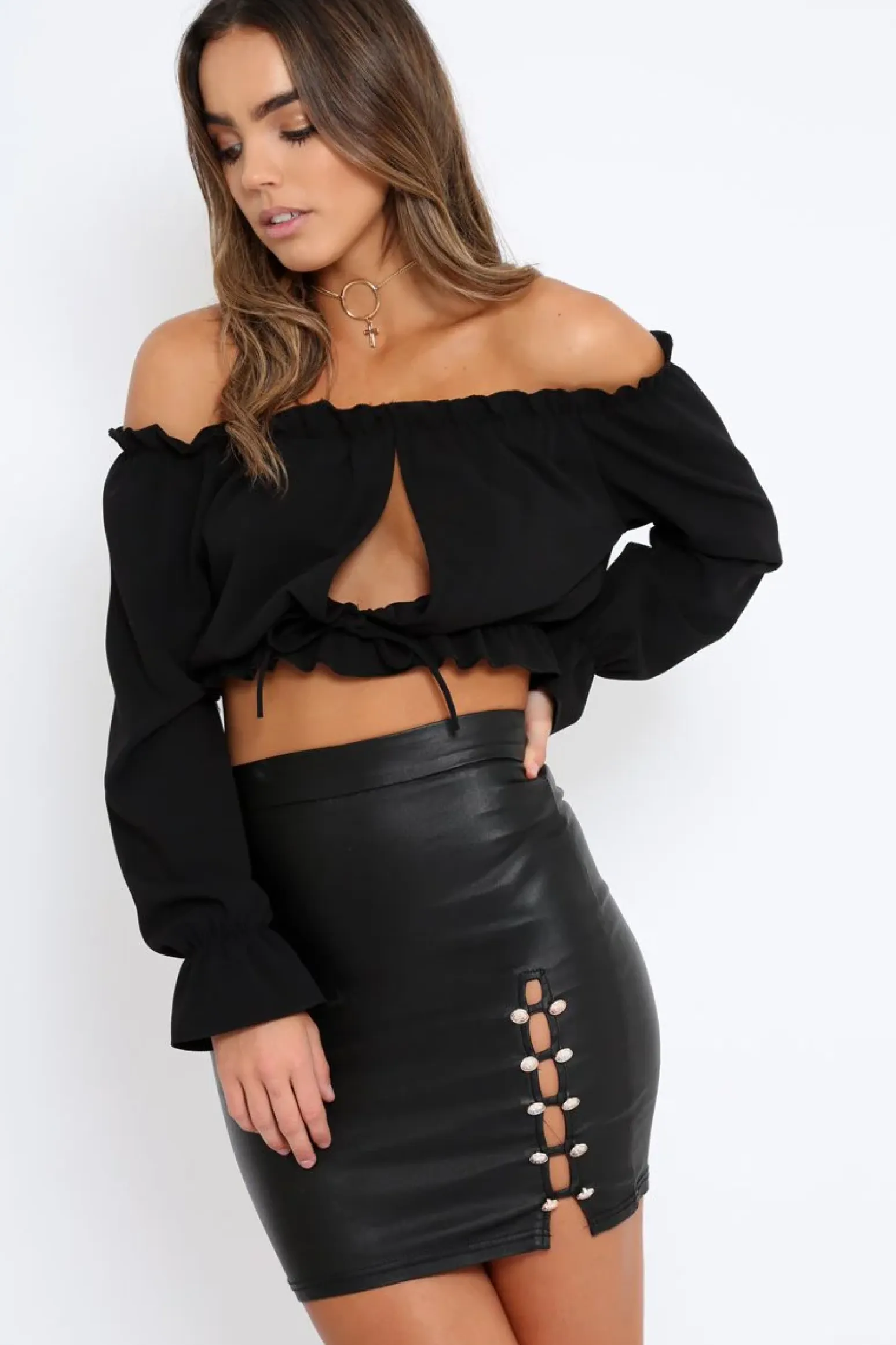 Rebellious Fashion Black Key Hole Bust Crop Top - Caitie