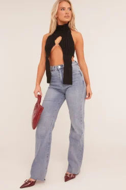 Rebellious Fashion Black Knit High Neck Backless Top - Opal