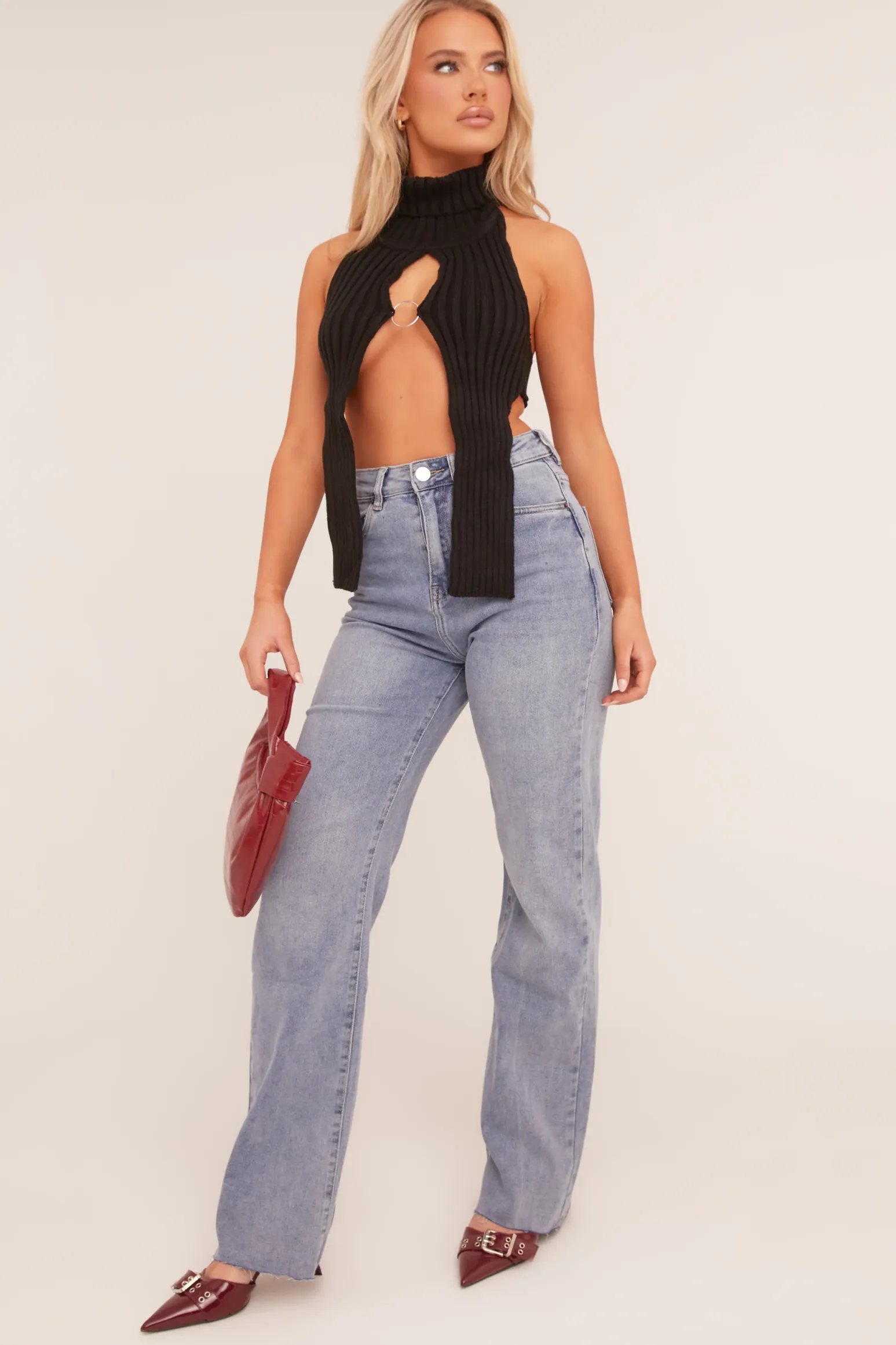 Rebellious Fashion Black Knit High Neck Backless Top - Opal