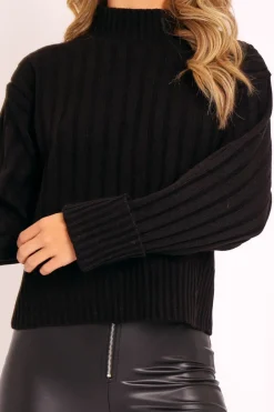 Rebellious Fashion Black Knit High Neck Jumper - Jaelynn