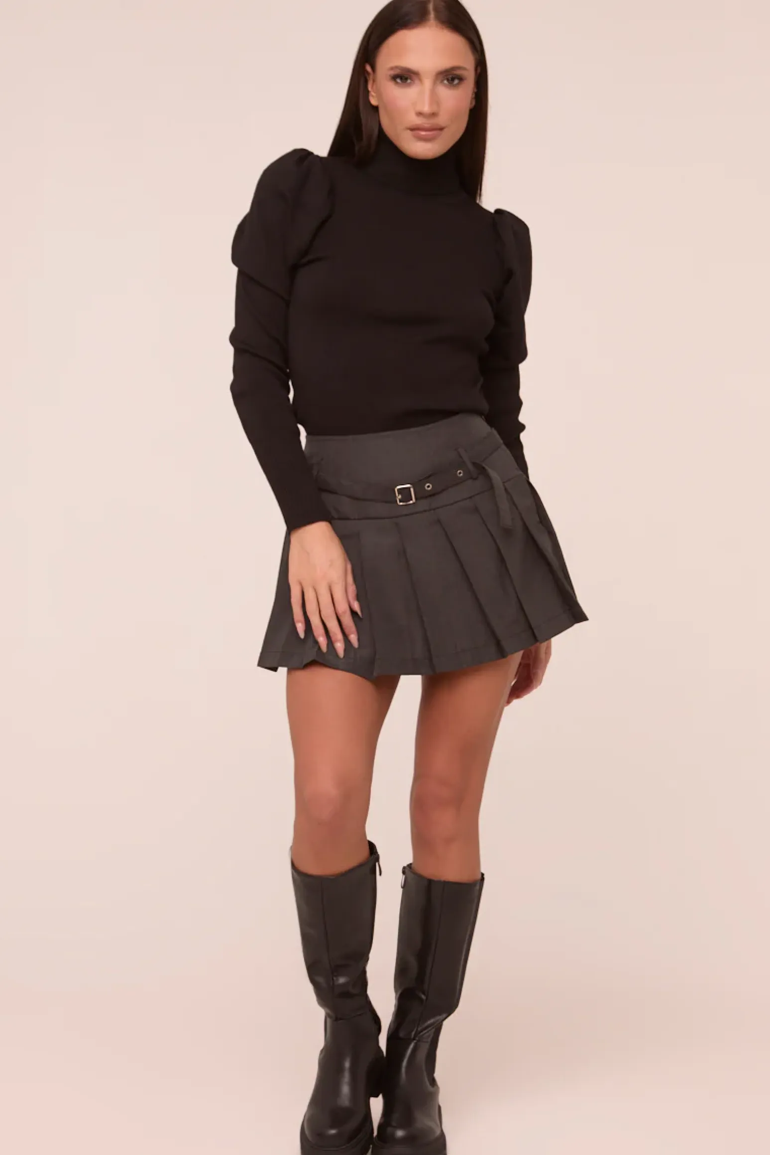 Rebellious Fashion Black Knit High Neck Puff Sleeve Jumper - Amanza