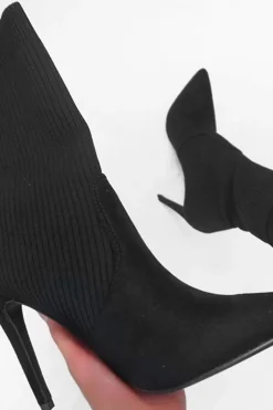 Rebellious Fashion Black Knit Insert Stiletto Sock Boots - Zahara