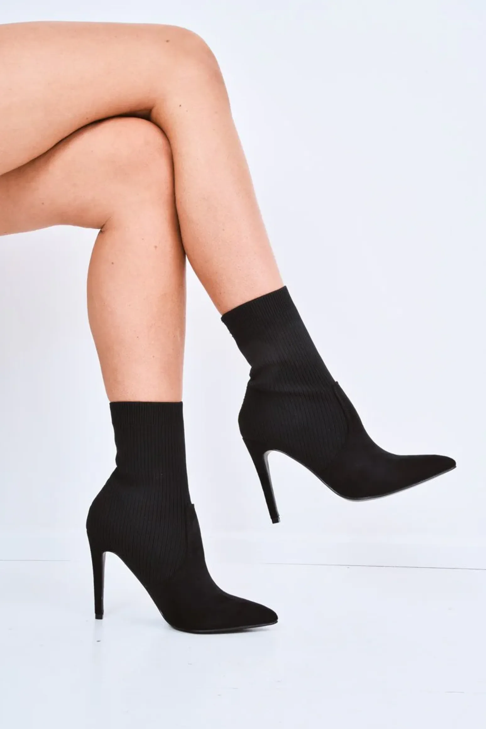 Rebellious Fashion Black Knit Insert Stiletto Sock Boots - Zahara