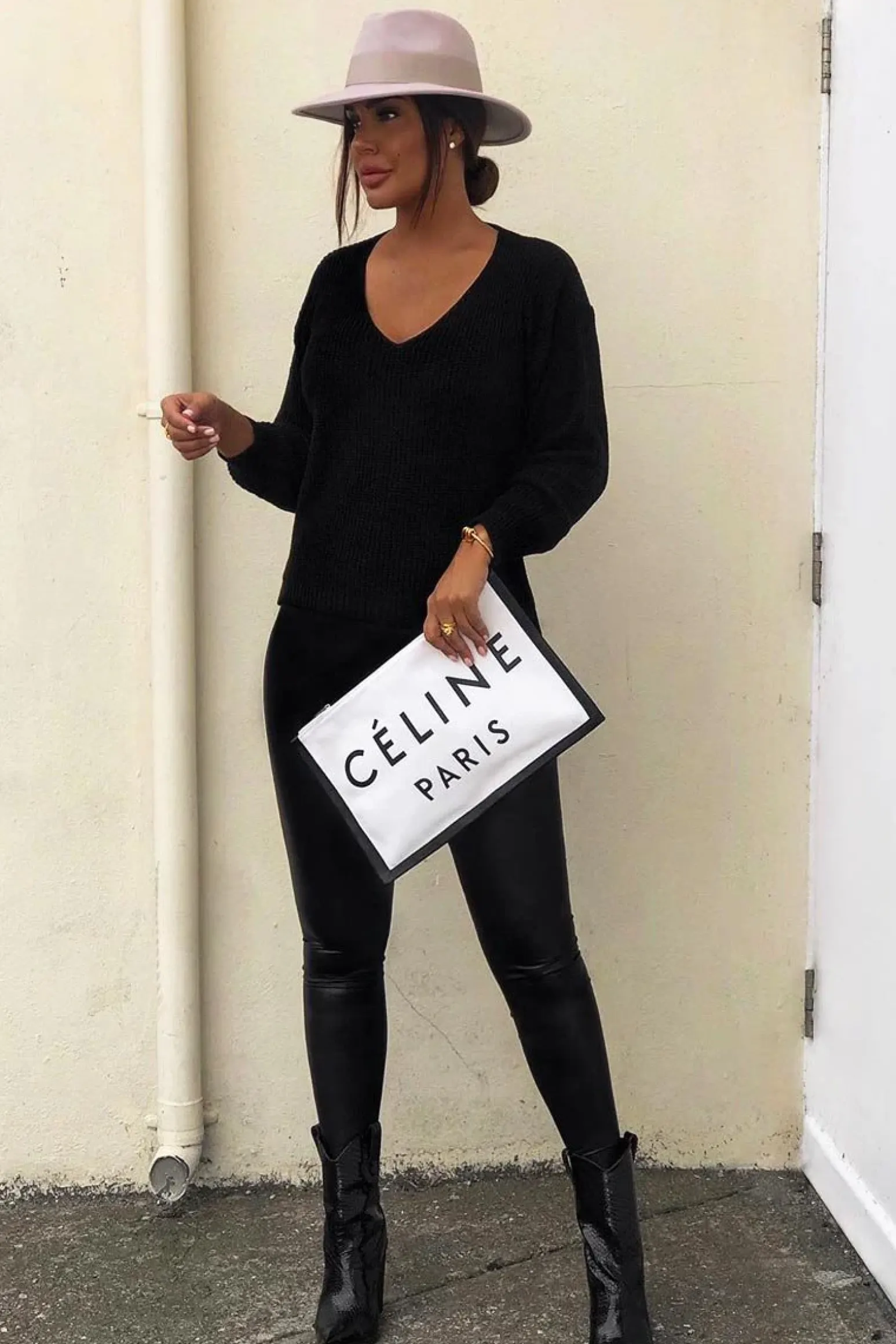 Rebellious Fashion Black Knit Plunge Neckline Jumper - Roselie