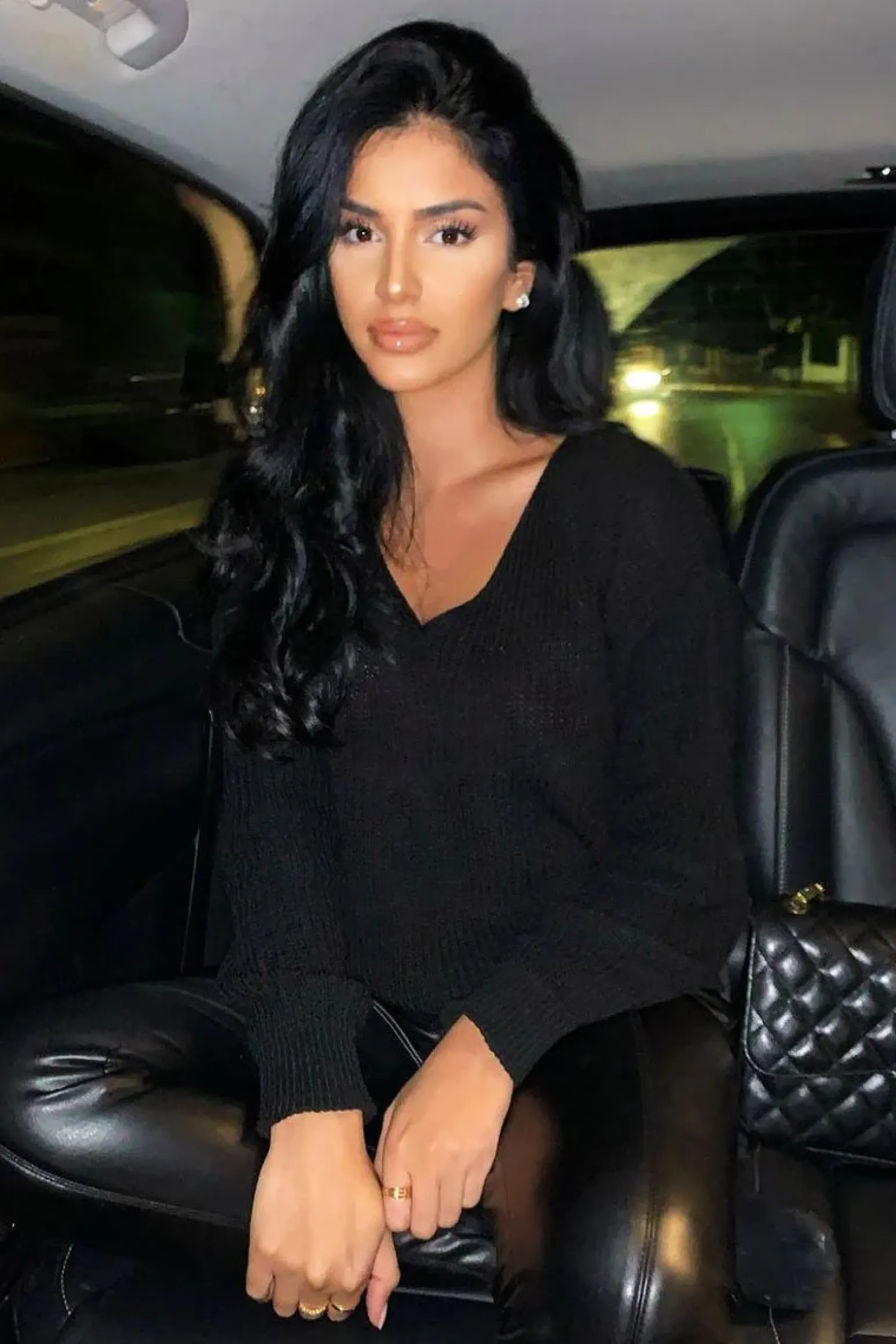 Rebellious Fashion Black Knit Plunge Neckline Jumper - Roselie