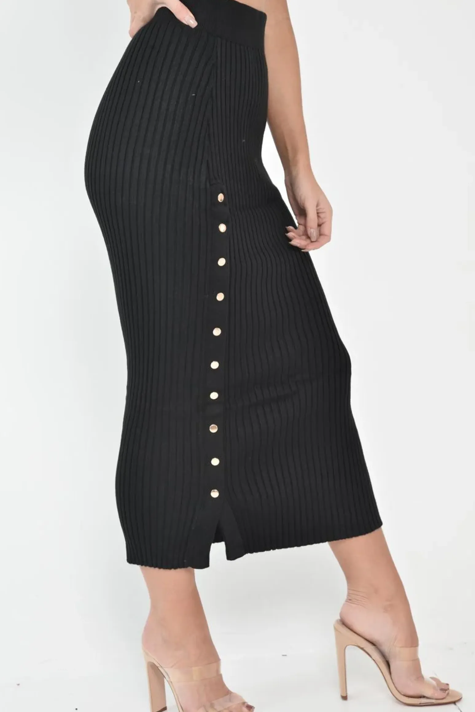 Rebellious Fashion Black Knitted Bandeau And Skirt Co-Ord - Sidra