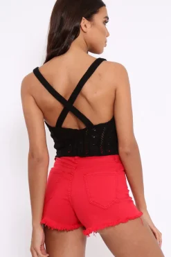 Rebellious Fashion Black Knitted Cross Back Crop Top - Charis