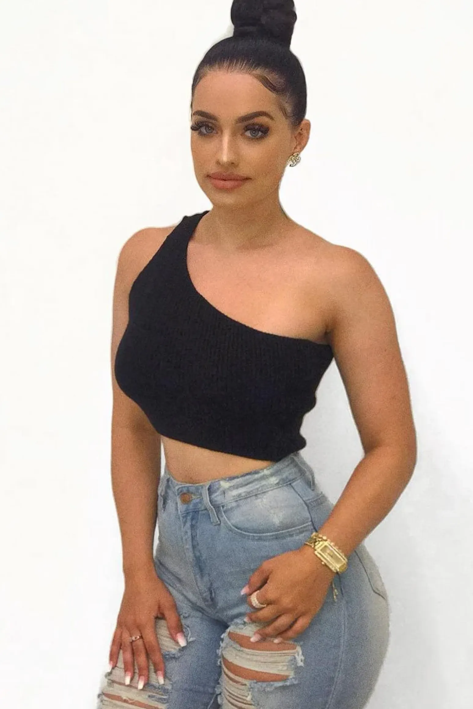 Rebellious Fashion Black Knitted Halterneck Crop Top - Golde