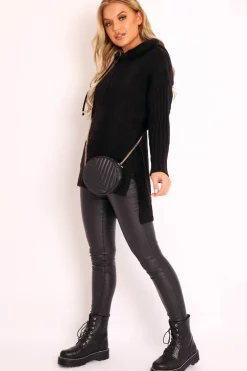 Rebellious Fashion Black Knitted Hoodie Jumper - Capri