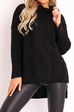 Rebellious Fashion Black Knitted Hoodie Jumper - Capri