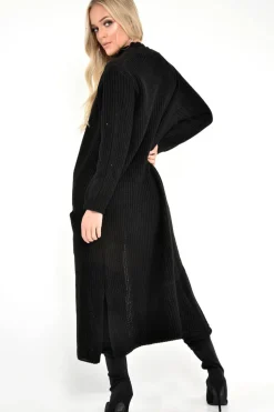 Rebellious Fashion Black Knitted Longline Cardigan - Jadamarie