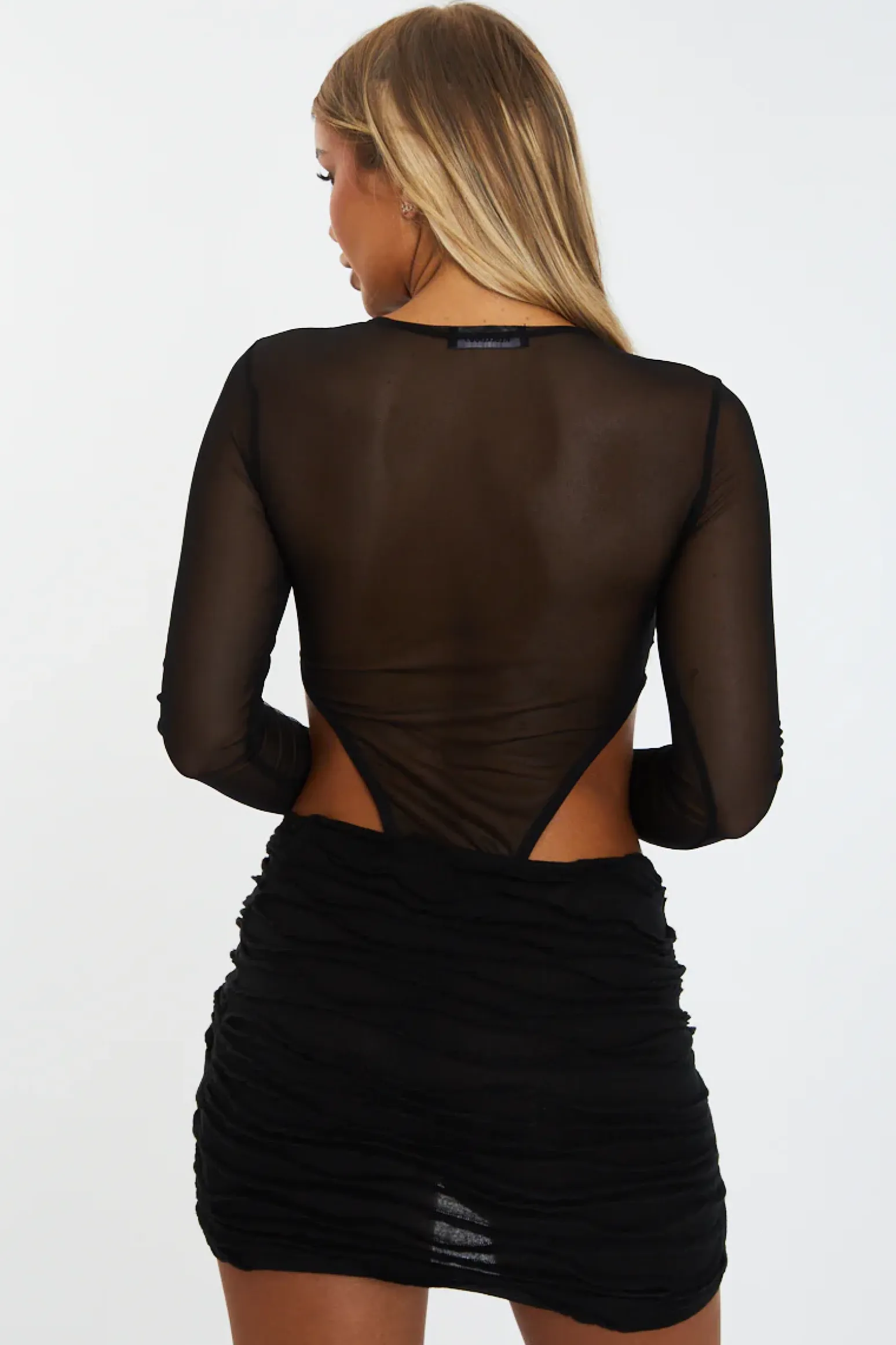 Rebellious Fashion Black Knitted Mesh Bodysuit & Wrap Mini Skirt Set - Hailey
