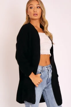 Rebellious Fashion Black Knitted Oversized Pocket Detail Cardigan - Anna