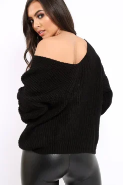 Rebellious Fashion Black Knot Back Knit Jumper - Kerri