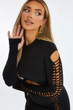 Rebellious Fashion Black Knot Detail Crop Top & Mini Skirt Set - Isabel