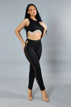 Rebellious Fashion Black Knot Detail Leggings - Brigitta