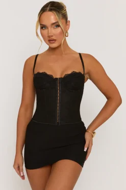 Rebellious Fashion Black Lace Back Boned Corset Top - Aleks