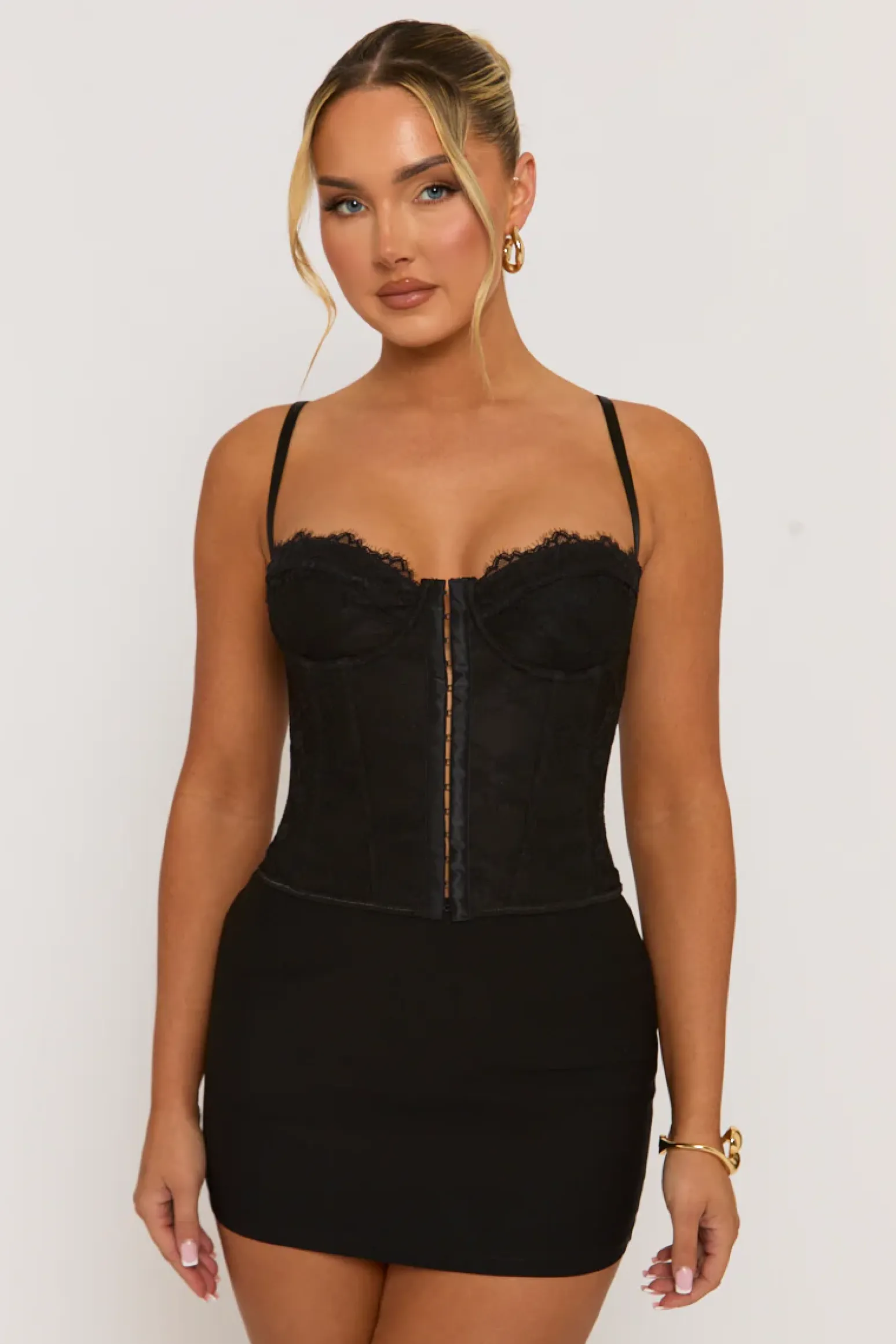 Rebellious Fashion Black Lace Back Boned Corset Top - Aleks