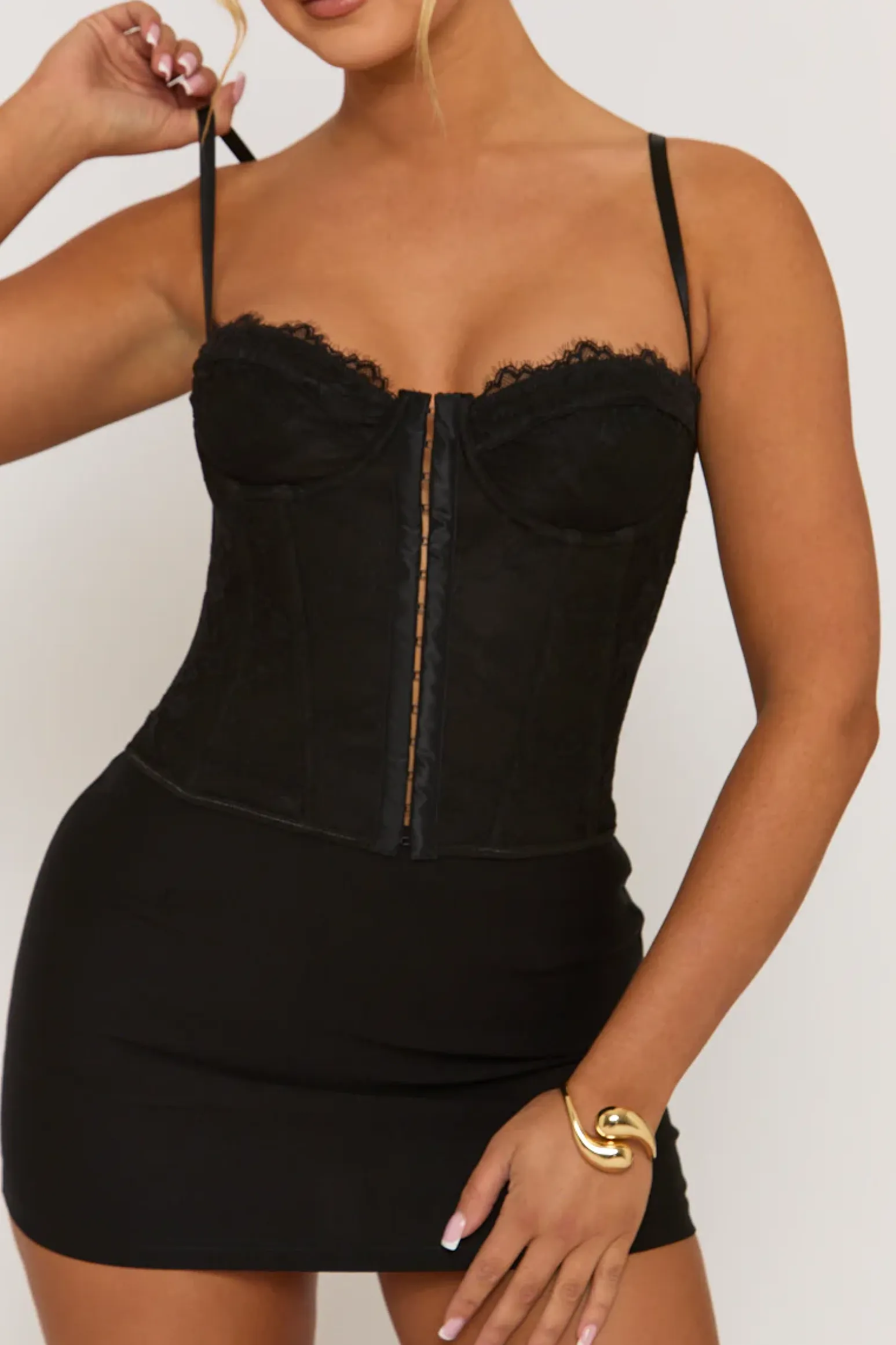Rebellious Fashion Black Lace Back Boned Corset Top - Aleks