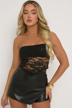 Rebellious Fashion Black Lace Bandeau Top - Jeanie
