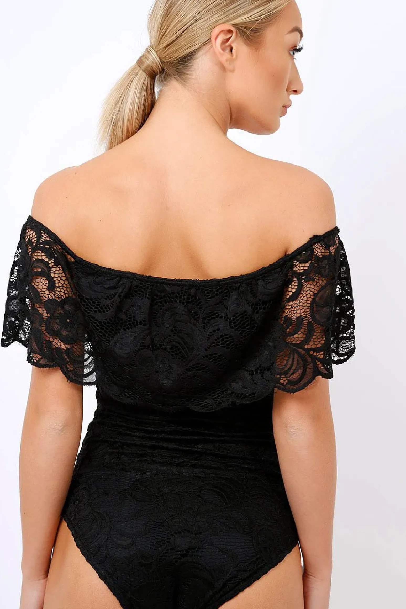 Rebellious Fashion Black Lace Bardot Bodysuit - Rae