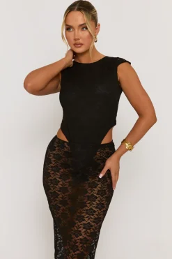 Rebellious Fashion Black Lace Bodysuit and Maxi Skirt Co-Ord Set - Marya