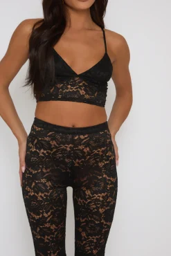 Rebellious Fashion Black Lace Bralet and Flare Co-ord set - Mindi