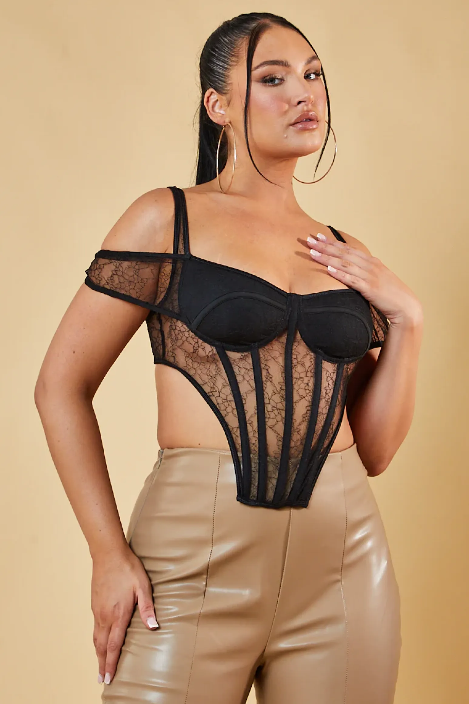 Rebellious Fashion Black Lace Corset Cropped Top - Eliza