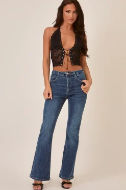 Rebellious Fashion Black Lace Halter Neck Top - Amberley