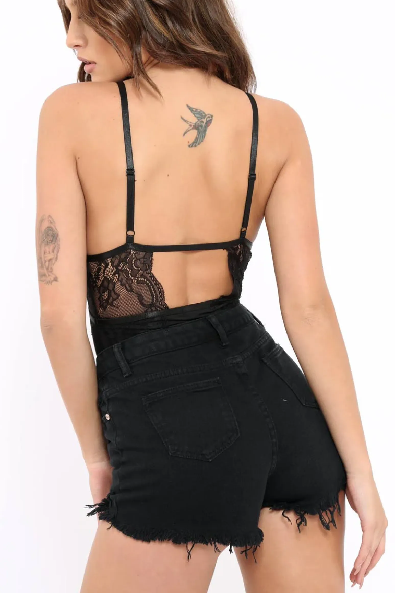 Rebellious Fashion Black Lace Harness Bodysuit - Kreena