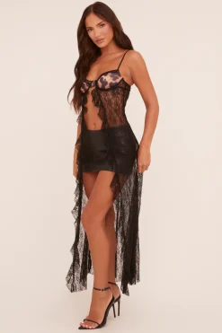 Rebellious Fashion Black Lace Leopard Print Longline Top - Lian