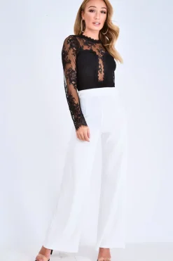 Rebellious Fashion Black Lace Mesh Insert Plunge Bodysuit - Taylen
