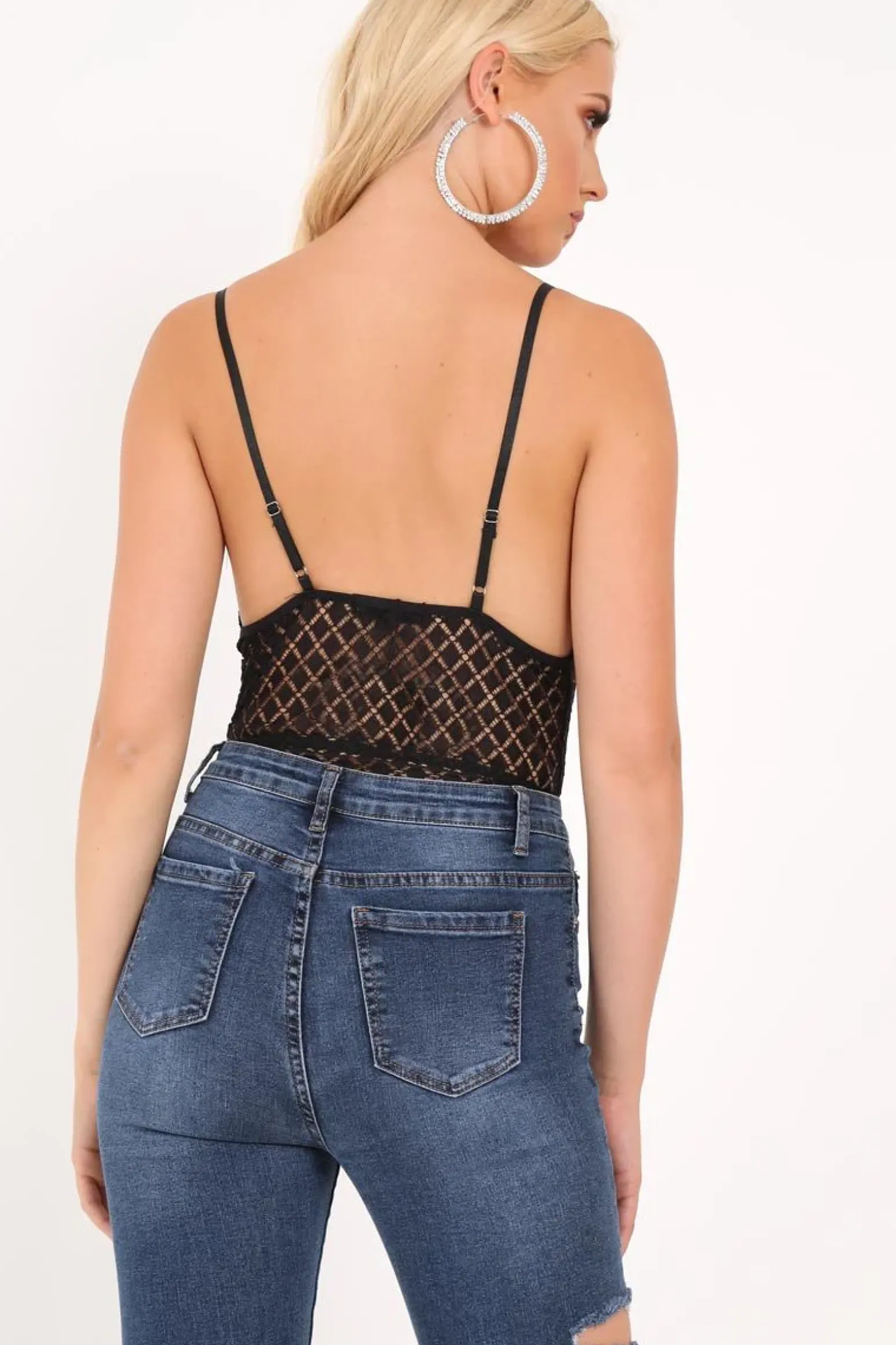 Rebellious Fashion Black Lace Plunge Bodysuit - Paola