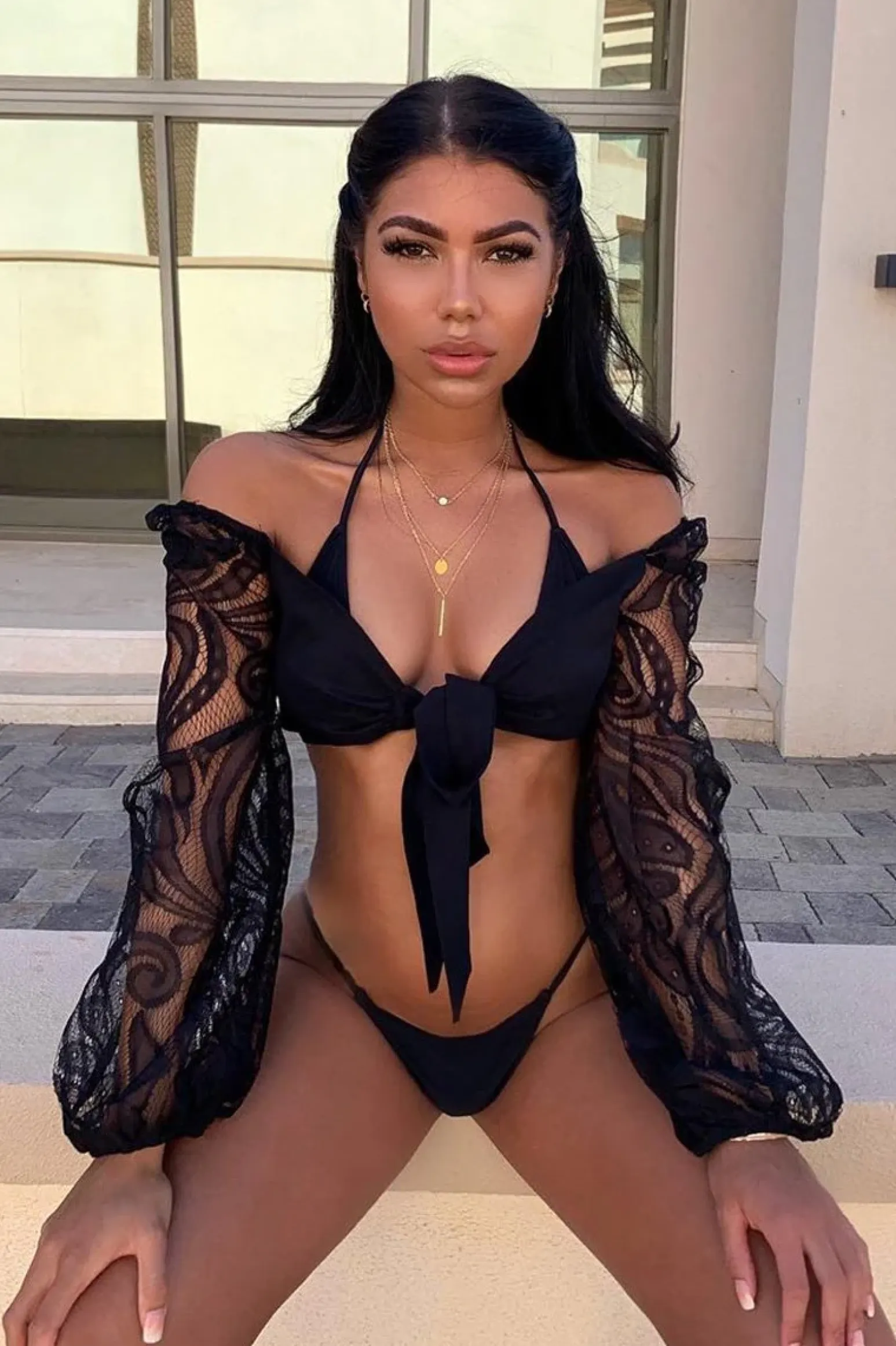Rebellious Fashion Black Lace Puff Sleeve Tie Front Crop Blouse - Nishka