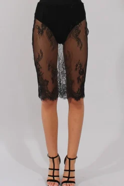 Rebellious Fashion Black Lace Sheer Bodycon Skirt - Chloe