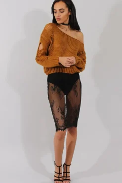 Rebellious Fashion Black Lace Sheer Bodycon Skirt - Chloe