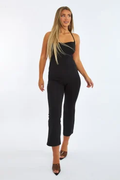 Rebellious Fashion Black Lace Up Back Wide Leg Jumpsuit - Lyric