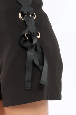 Rebellious Fashion Black Lace Up Eyelet High Waist Shorts - Lola