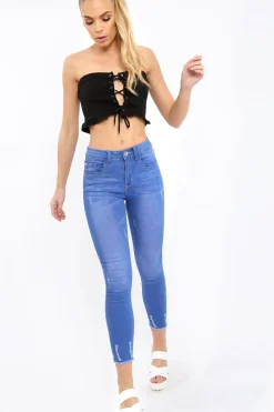 Rebellious Fashion Black Lace Up Front Frill Bandeau Crop Top - Cyndi