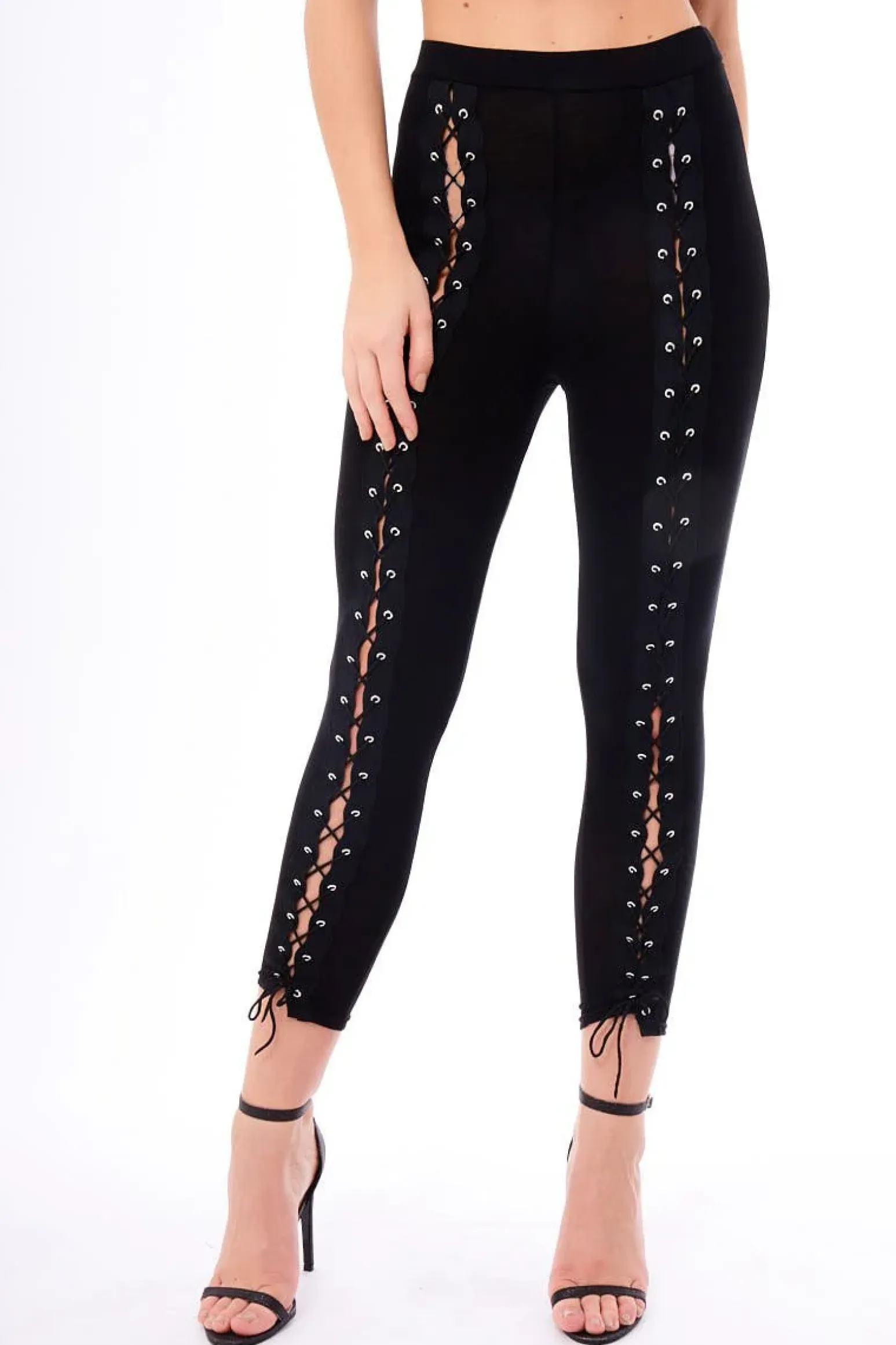 Rebellious Fashion Black Lace Up Front Leggings - Tammie